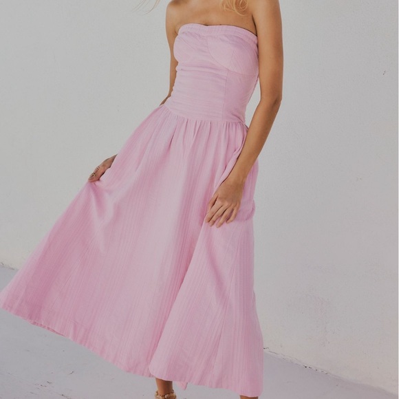 FREE PEOPLE MARBELLA SLEEVELESS MIDI DRESS ROMANCE PINK  LARGE - Picture 5 of 11